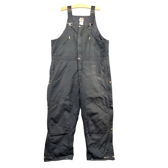 Carhartt Men's Bib Overalls 40x30 Black Square Neck Buckle Cargo Pocket - Picture 1 of 12